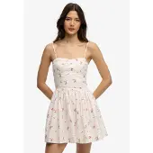 Superdry Femme Mini Robe Corset à Bretelles Crème/rose Taille: 40