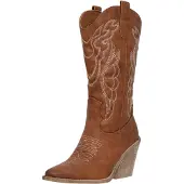 Salinyang Bottes de cowboy marron châtaigne / blanc naturel