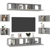 vidaXL Ensemble de 8 meubles TV en bois gris béton