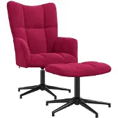 vidaXL Fauteuil relax avec pouf vin rouge velours