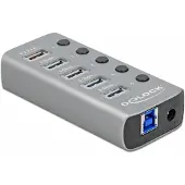 DeLOCK Hub USB 3.2 Gen 1 à 4 ports + 1 port de recharge rapide avec interrupteur