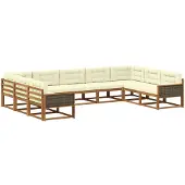 vidaXL Ensemble de salon de jardin 9 pièces, couleurs naturelles et crème