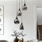 LumenXL Lampe suspendue Loua noir avec verre fumé, 4 lumières