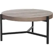 Beliani Table basse marron noir taupe aspect bois table MDF cadre métallique rond moderne industriel