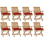 vidaXL Chaises de jardin pliantes avec coussins 8 pcs. Bois massif teck