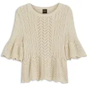 BOSS pour femme. 50565060 Jersey Farda beige (S), Casuel, Viscose, Manche courte