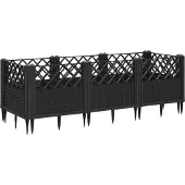 vidaXL Jardinière avec piquets marron 363,5x43,5x43,5 cm PP