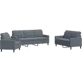 vidaXL Ensemble de canapés 3 pièces avec coussins gris foncé velours