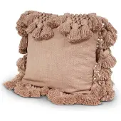 Safaary Coussin avec pompons tissé à la main Taupe