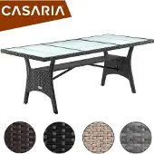 Casaria Table en résine tressée de jardin Takeo gris 190x90x74cm verre