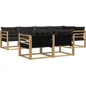 vidaXL Ensemble de canapés d'extérieur avec coussins, 7 pièces, blanc et noir