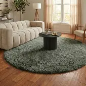 NATURL. Tapis shaggy rond - Blaze Vert | Ø 120 cm | Rond | Pile haute