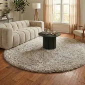 NATURL. Tapis shaggy rond - Blaze Beige/Gris | Ø 100 cm | Rond | Pile haute