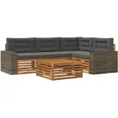 vidaXL Ensemble de canapés d'extérieur , 5 pièces, couleur nature et anthracite, 79 x 79 x 37 cm