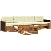 vidaXL Ensemble de salon de jardin 5 pièces, bois d'acacia massif, couleurs naturelles et crème