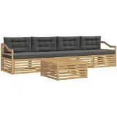 vidaXL Ensemble de canapés d'extérieur , 5 pièces, blanc et anthracite, bois massif d'acacia