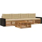 vidaXL Ensemble de canapés d'extérieur , 5 pièces, couleur naturelle et beige, en bois massif d'acacia