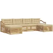 vidaXL Ensemble de salon de jardin 6 pièces, blanc et beige, en bois d'acacia massif