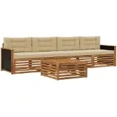 vidaXL Ensemble de salon de jardin 5 pièces en bois d'acacia massif, couleurs naturelles et beige