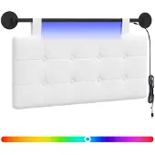 vidaXL Tête de lit suspendue avec éclairage LED, tissu blanc