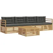 vidaXL Ensemble de canapés d'extérieur , 5 pièces, blanc et anthracite, bois massif d'acacia