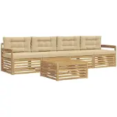 vidaXL Ensemble de canapés d'extérieur , 5 pièces, blanc et beige, bois massif d'acacia