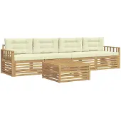 vidaXL Ensemble de salon de jardin 5 pièces, blanc et crème, en bois d'acacia massif