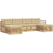 vidaXL Ensemble de salon de jardin 6 pièces, blanc et beige, en bois d'acacia massif