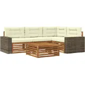 vidaXL Ensemble de salon de jardin , 5 pièces, en polyester, couleurs naturelles et crème