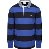 Gant Polo Heavy Rugger Shield Rayures Marine Royal Blue