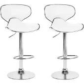 Beliani Lot de 2 tabourets de bar rembourrés en blanc en simili cuir repose-pieds gas lift réglable en hauteur Glamour