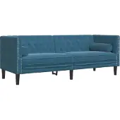 vidaXL Canapé Chesterfield avec traversins 3 places bleu velours