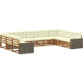 vidaXL Ensemble de salon de jardin 9 pièces, bois d'acacia massif, couleurs naturelles et crème