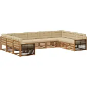 vidaXL Ensemble de salon de jardin , 9 pièces, en bois d'acacia massif, couleurs naturelles et beige