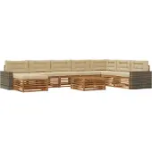 vidaXL Ensemble de canapés d'extérieur , 9 pièces, couleur naturelle et beige, en bois massif d'acacia