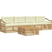 vidaXL Ensemble de salon de jardin 5 pièces, blanc et crème, en bois d'acacia massif