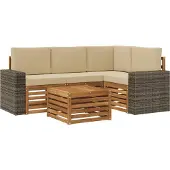 vidaXL Ensemble de salon de jardin 5 pièces, couleurs naturelles et beige, en polyester