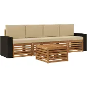 vidaXL Ensemble de salon de jardin 5 pièces en bois d'acacia massif, couleurs naturelles et beige