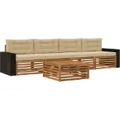 vidaXL Ensemble de salon de jardin 5 pièces en bois d'acacia massif, couleurs naturelles et beige