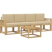 vidaXL Ensemble de salon de jardin 5 pièces, blanc et beige
