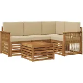 vidaXL Ensemble de salon de jardin 5 pièces, en polyester naturel et beige