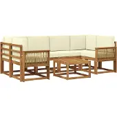 vidaXL Ensemble de salon de jardin , 7 pièces, couleurs naturelles et crème, en polyester
