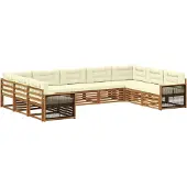 vidaXL Ensemble de salon de jardin 9 pièces, bois d'acacia massif, couleurs naturelles et crème