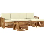 vidaXL Ensemble de salon de jardin 6 pièces, couleurs naturelles et crème