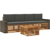 vidaXL Ensemble de canapés d'extérieur avec coussins 5 pièces Nature et Anthracite