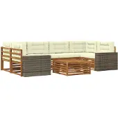 vidaXL Ensemble de canapés d'extérieur avec coussins, 7 pièces, polyester naturel et crème