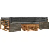 vidaXL Ensemble de salon de jardin , 7 pièces, en polyester, couleurs : naturel et anthracite