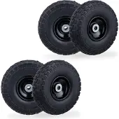 Relaxdays , jeu de 4 roues pour diable, pneus en caoutchouc plein anti-crevaison, 4.10/3.50-4", jante en acier, charge max. 150 kg, 260 x 85 mm, noir