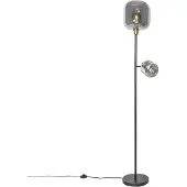 QAZQA Lampadaire noir avec or et verre fumé 2 lumières - Zuzanna