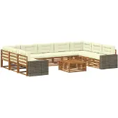 vidaXL Ensemble de canapés d'extérieur , 10 pièces, couleur naturel et crème, en bois massif d'acacia